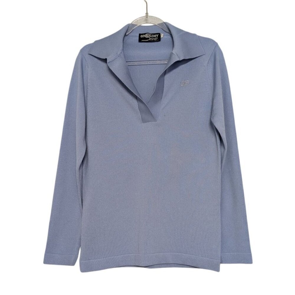 Givenchy Sport 34 Polo Shirt Womens Size Small Blue Vintage 70s Collared V Neck